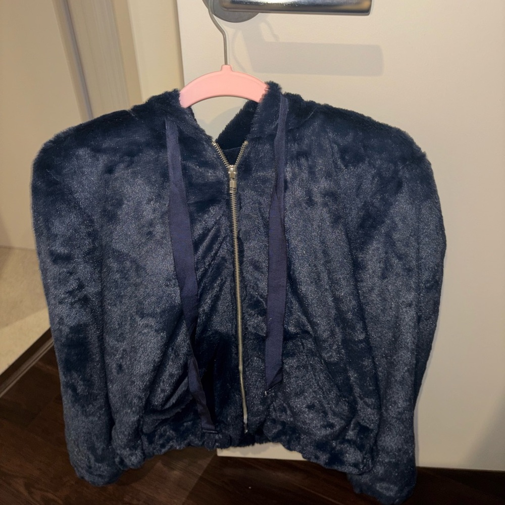 Navy Blue Women Fur Jacket